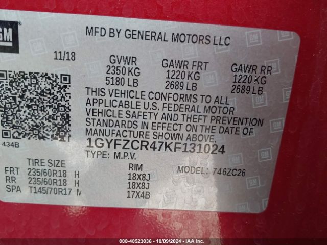 1GYFZCR47KF131024 Cadillac Xt4 Fwd Premium Luxury