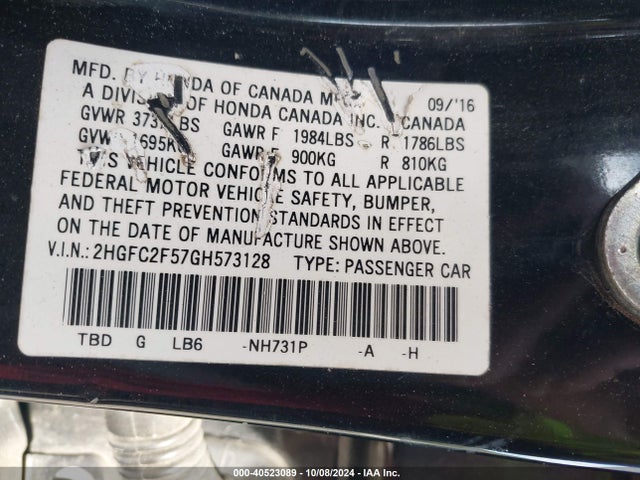 Honda Civic Lx 2016 2HGFC2F57GH573128 Image 9