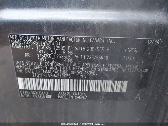 2T3YFREV8HW340675 Toyota Rav4 Limited