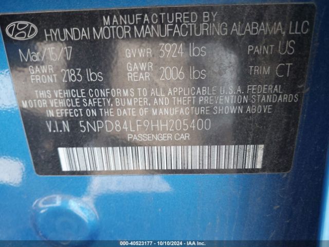 5NPD84LF9HH205400 Hyundai Elantra Value Edition