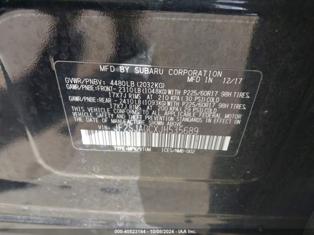 JF2SJAGCXJH535689 Subaru Forester 2.5i Premium