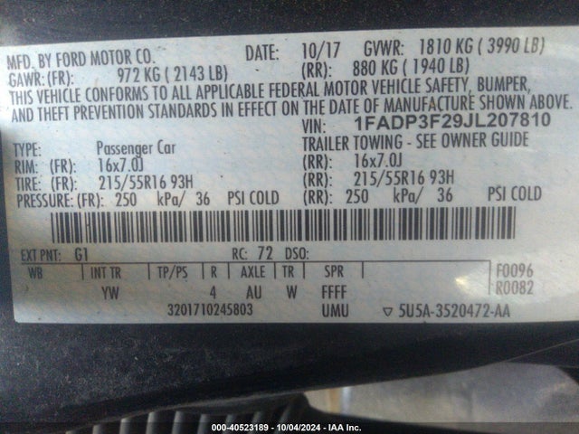 Ford FOCUS SE 2018 1FADP3F29JL207810 Image 9