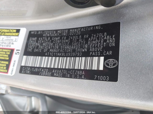 4T1C11AK8LU939793 Toyota CAMRY LE