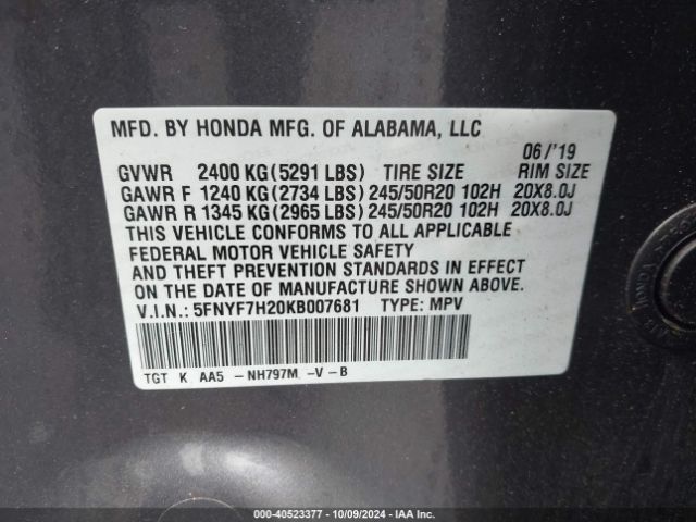 5FNYF7H20KB007681 Honda Passport Sport