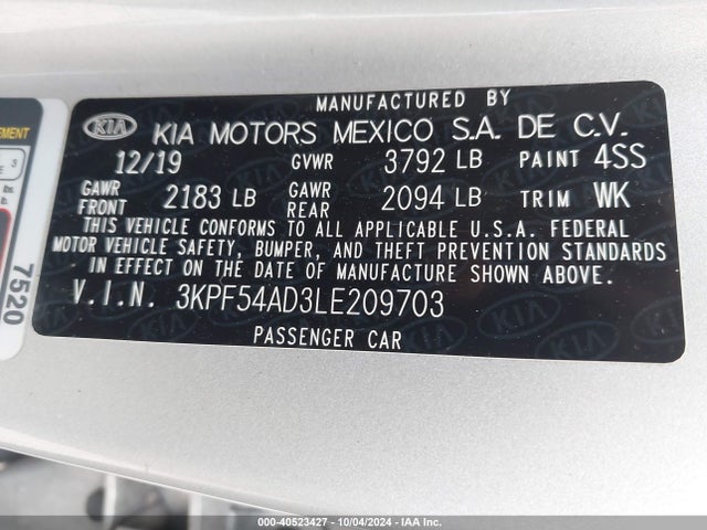 KIA FORTE EX 2020 3KPF54AD3LE209703 Image 9