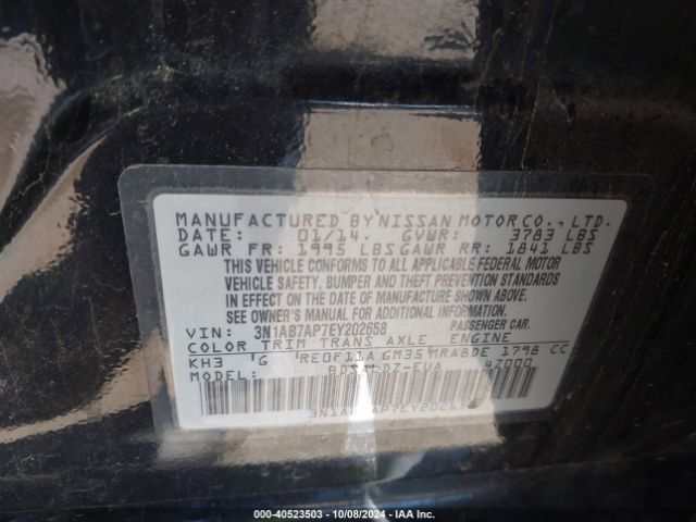 3N1AB7AP7EY202658 Nissan SENTRA SV