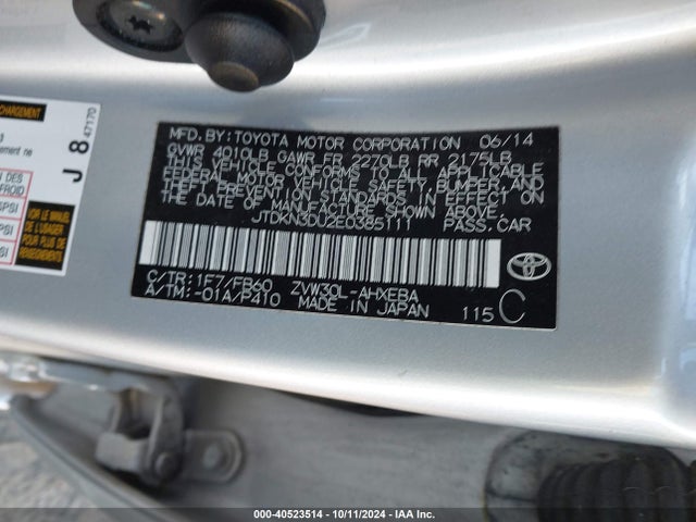 Toyota Prius Two 2014 JTDKN3DU2E0385111 Image 9