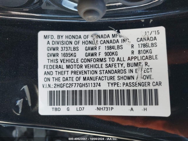 Honda CIVIC EX 2016 2HGFC2F77GH511374 Image 9
