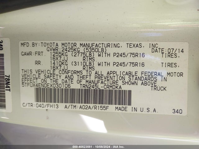 5TFUX4EN0EX030106 Toyota Tacoma