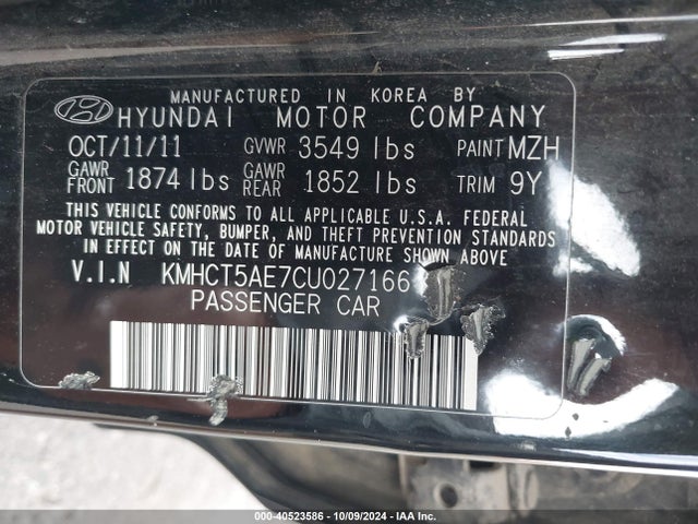Aukcja sprzedaży 2012 Hyundai Accent Gs, vin: KMHCT5AE7CU027166, numer aukcji: 40523586