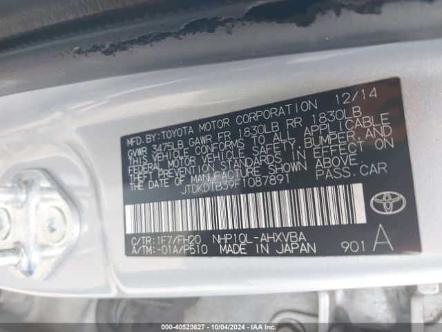 JTDKDTB39F1087891 Toyota Prius C One