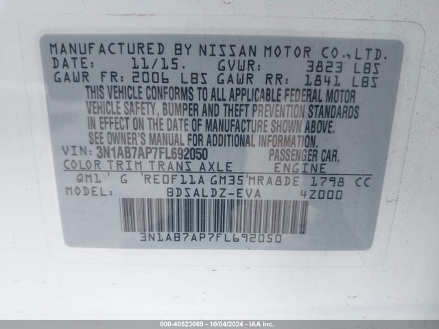Nissan SENTRA SV 2015 3N1AB7AP7FL692050 Image 9