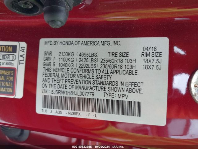 5J6RW1H81JL007779 Honda CR-V