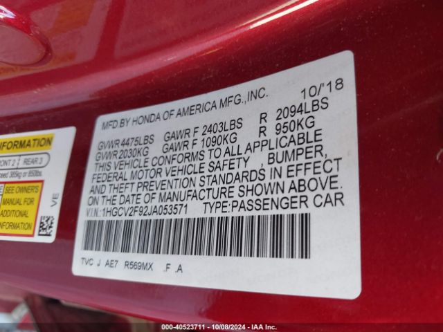 1HGCV2F92JA053571 Honda Accord Touring 2.0t
