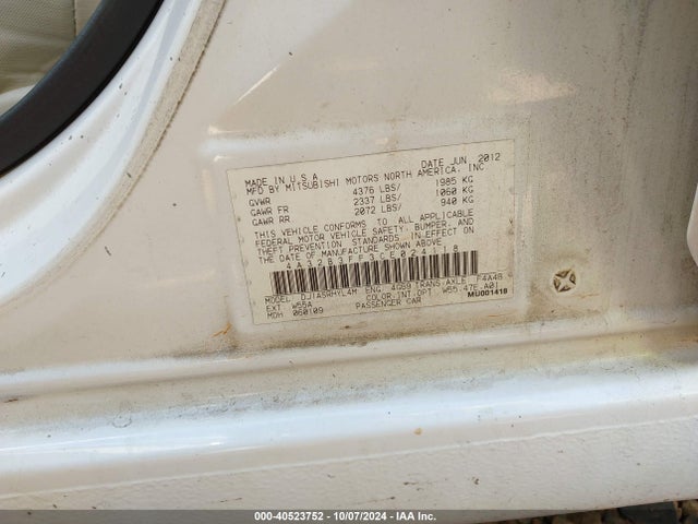 2012 MITSUBISHI GALANT 4A32B3FF3CE024118 Photo 8