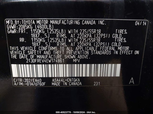 Toyota Rav4 Limited 2014 2T3DFREV4EW174861 Image 9