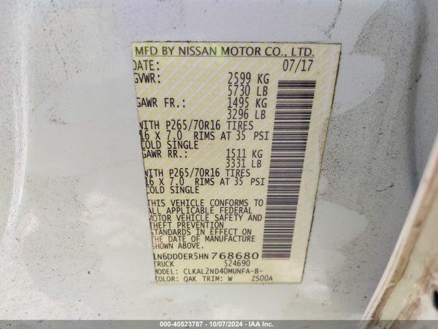 Nissan Frontier Sv 2017 1N6DD0ER5HN768680 Image 9