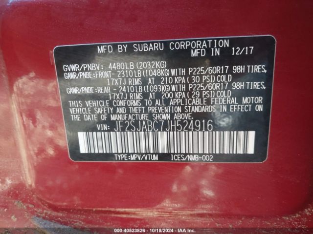 JF2SJABC7JH524916 Subaru Forester 2.5i