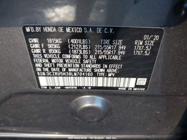3CZRU5H38LM704160 Honda Hr-v 2wd Lx