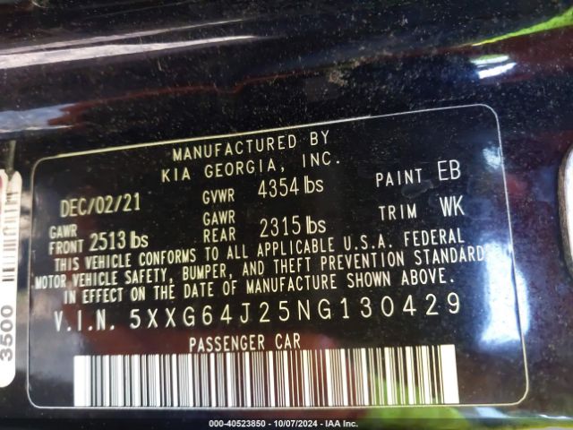 5XXG64J25NG130429 KIA K5 Gt-line