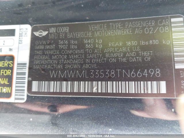 2008 MINI COOPER CLUBMAN WMWML33538TN66498 Photo 8
