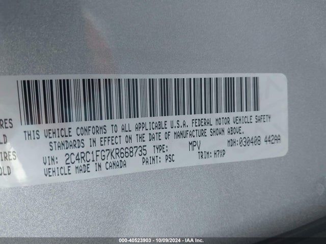 Chrysler Pacifica Touring Plus 2019 2C4RC1FG7KR668735 Image 9