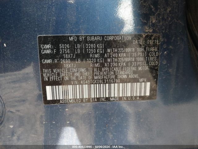 4S4BTGKD9L3116790 Subaru Outback Onyx Edition Xt