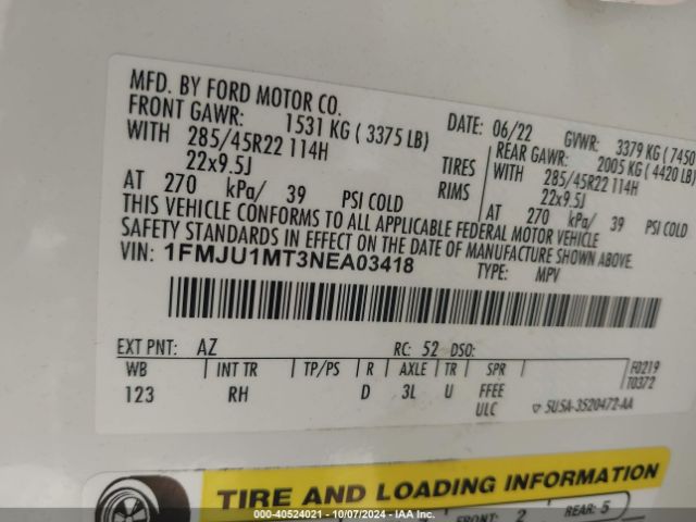 1FMJU1MT3NEA03418 Ford Expedition Platinum