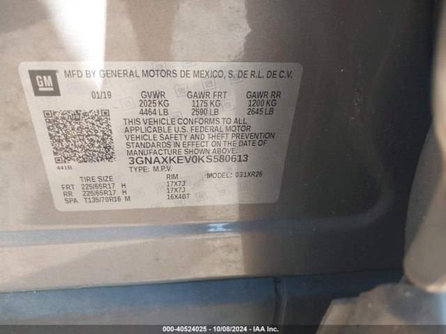 Chevrolet EQUINOX LT 2019 3GNAXKEV0KS580613 Image 9