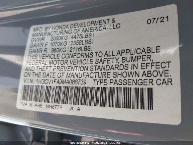 1HGCV1F49MA088739 Honda Accord Sport Special Edition