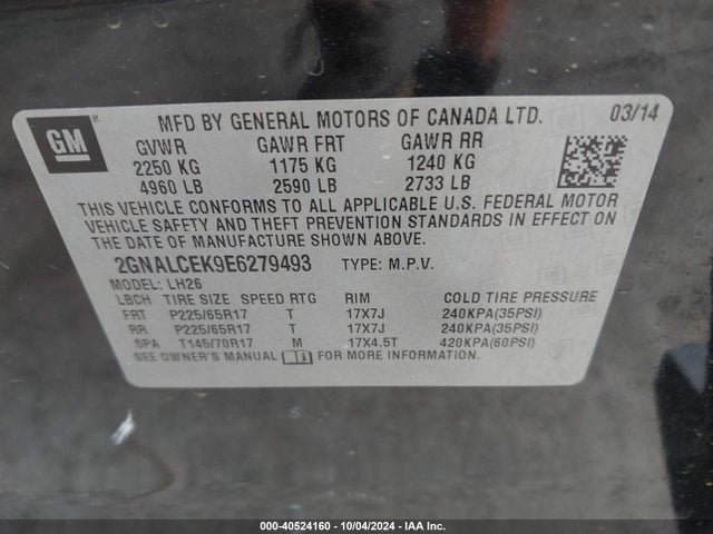 Chevrolet Equinox 2lt 2014 2GNALCEK9E6279493 Image 9