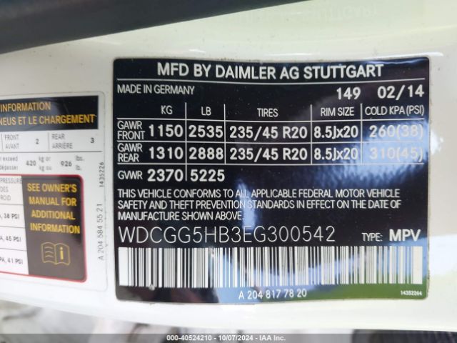 WDCGG5HB3EG300542 Mercedes-Benz GLK 350