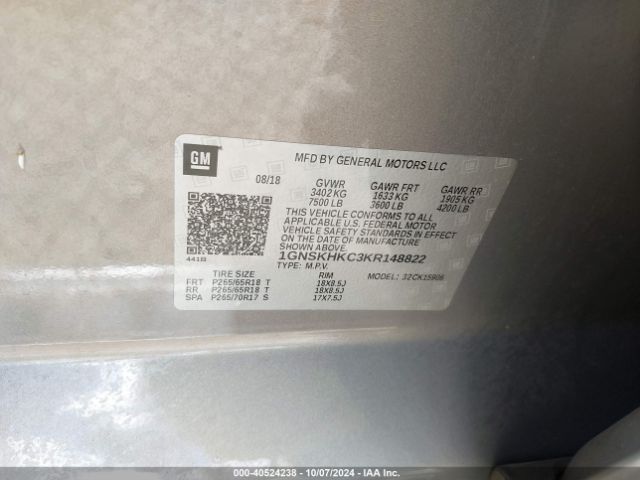 1GNSKHKC3KR148822 Chevrolet Suburban Lt
