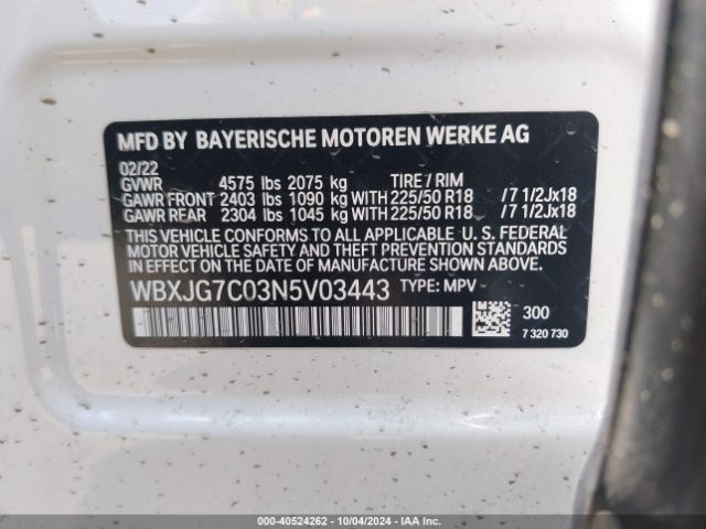 WBXJG7C03N5V03443 BMW X1 Sdrive28i