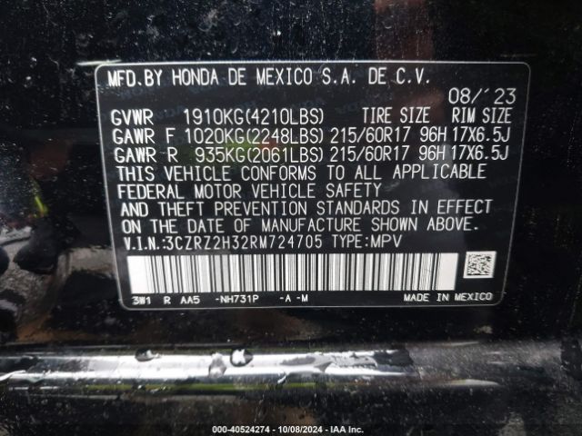 3CZRZ2H32RM724705 Honda Hr-v Awd Lx