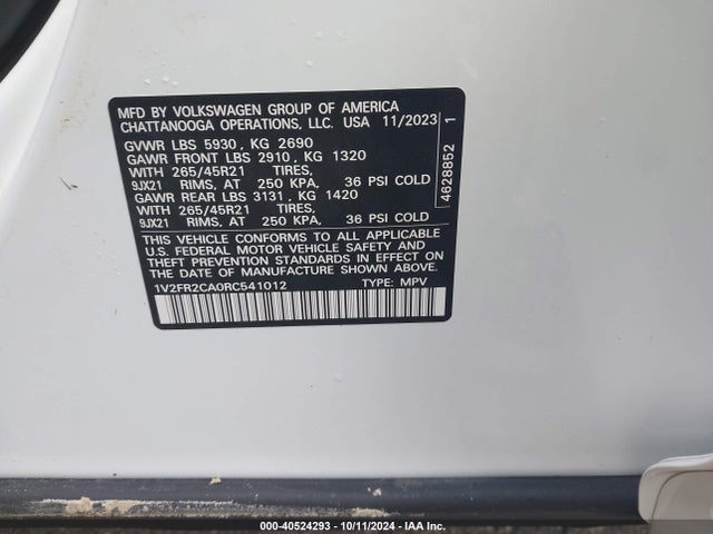 1V2FR2CA0RC541012 Volkswagen Atlas 2.0t Sel Premium R-line