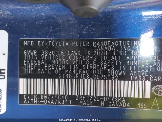 Toyota COROLLA SE 2018 2T1BURHE8JC025592 Image 9