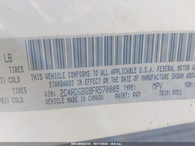 Dodge Grand Caravan Se 2015 2C4RDGBG9FR570009 Image 9