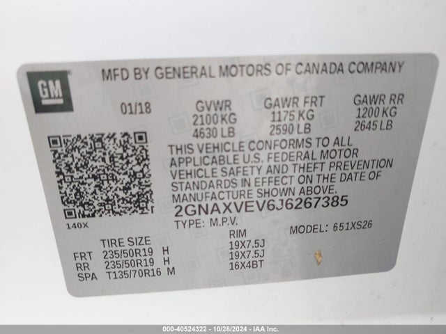 2GNAXVEV6J6267385 Chevrolet Equinox Premier