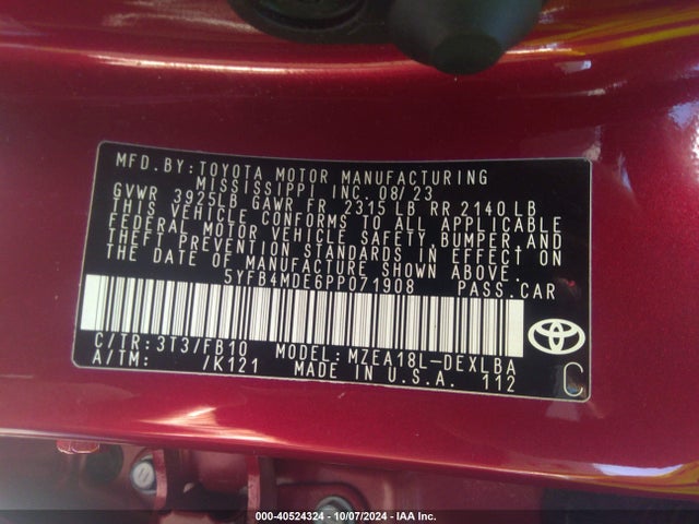 Toyota COROLLA LE 2023 5YFB4MDE6PP071908 Image 9