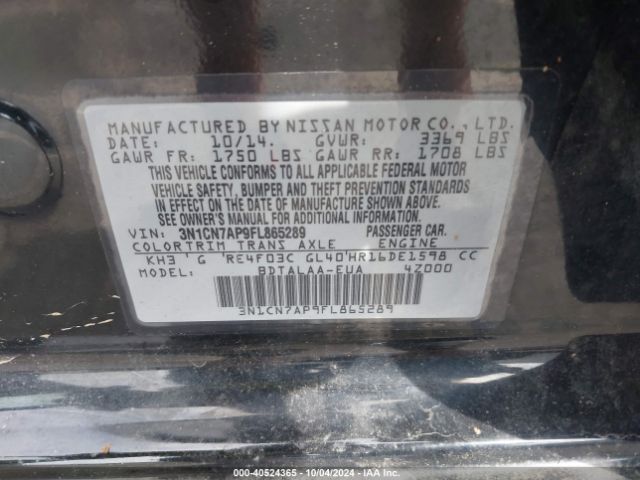 3N1CN7AP9FL865289 Nissan Versa 1.6 S