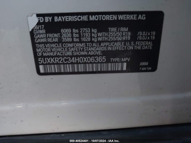 5UXKR2C34H0X06365 BMW X5 Sdrive35i