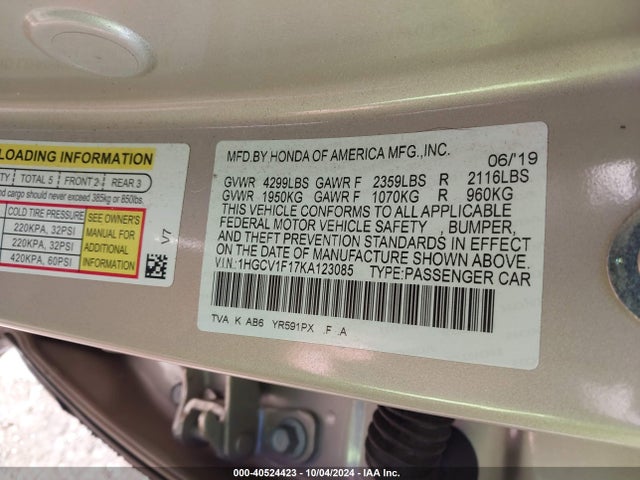Honda ACCORD LX 2019 1HGCV1F17KA123085 Image 9