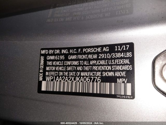 WP1AA2A2XJKA06776 Porsche Cayenne Platinum Edition