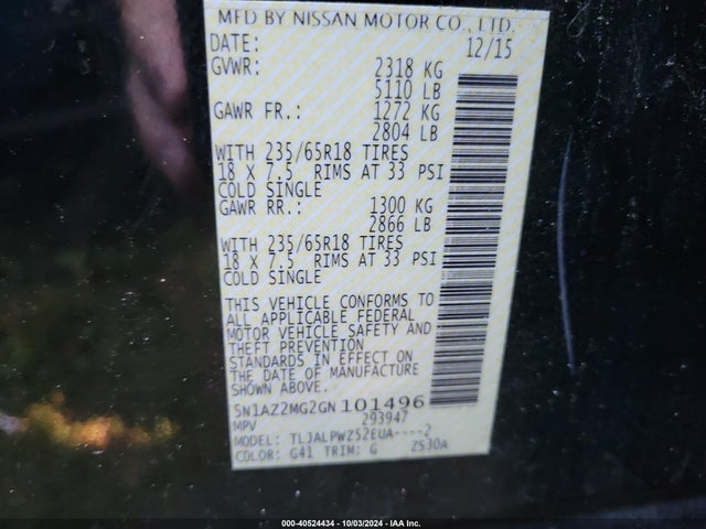 Nissan Murano 2016 5N1AZ2MG2GN101496 Image 8