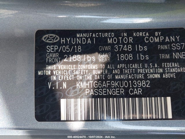 Hyundai Veloster 2.0 2019 KMHTG6AF9KU013982 Image 9