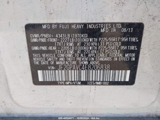 JF2GPAVC4E8206838 Subaru Xv Crosstrek 2.0i Premium