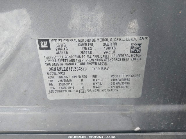 Chevrolet EQUINOX LT 2018 3GNAXLEU1JL304320 Image 9