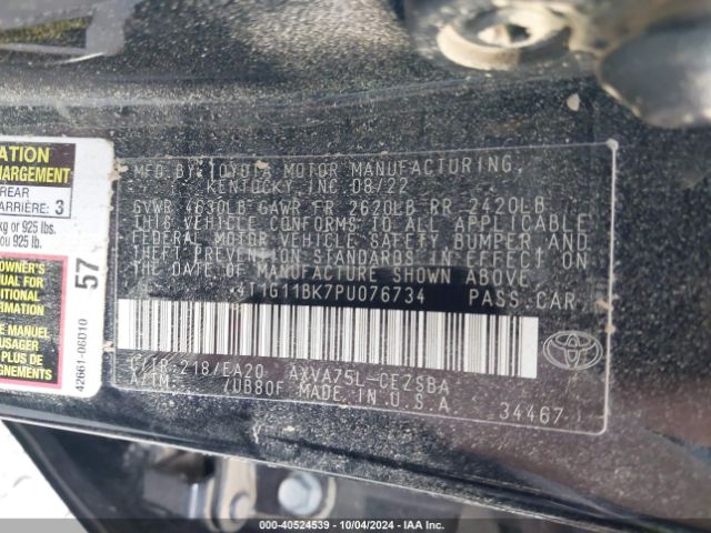 4T1G11BK7PU076734 Toyota Camry Se Awd