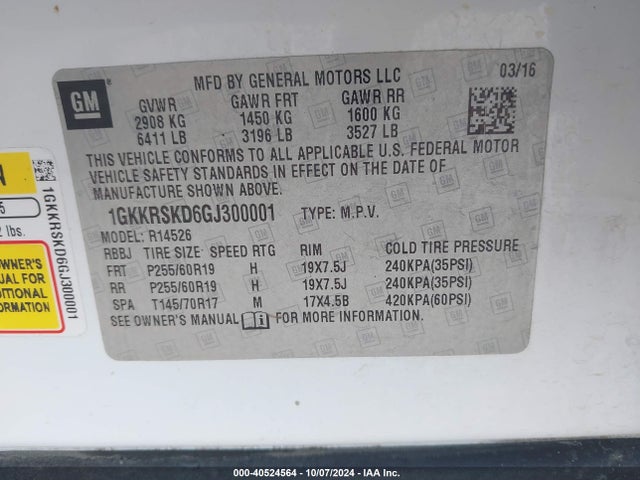 1GKKRSKD6GJ300001 GMC Acadia Slt-2